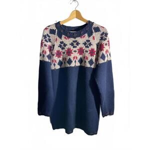 Vintage Eagles Eye  Navy & Cream Embroidered Knit Sweater with Pattern Medium